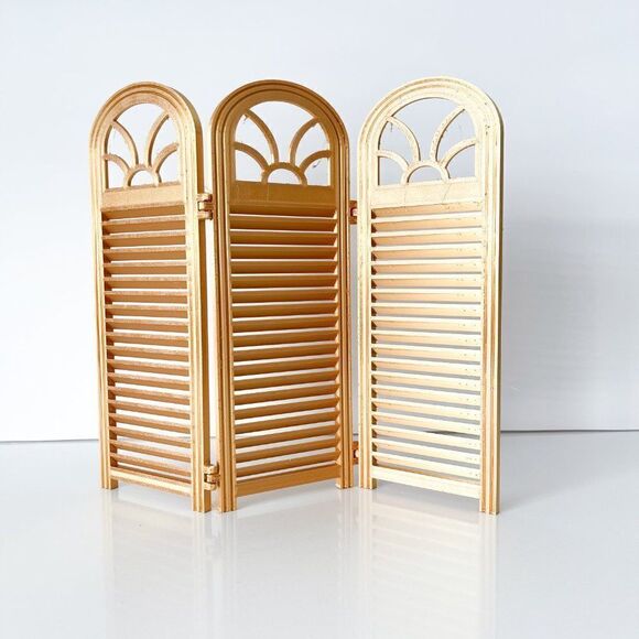 3-Panel Gold Screen for Dolls 1:6 Scale Furniture 12” Barbie Integrity Blythe - Picture 3 of 5